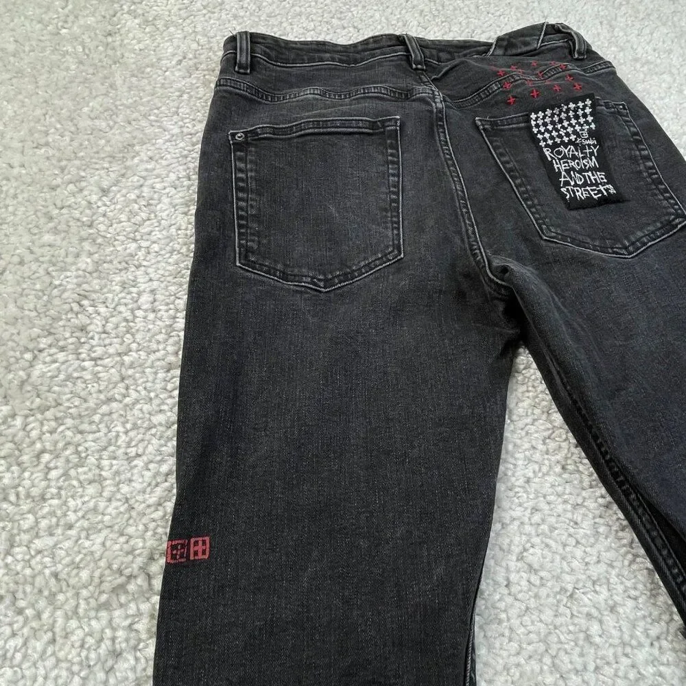 Ksubi Chitch World Tour Black Distressed Jean Red Stitch Mens 31x32